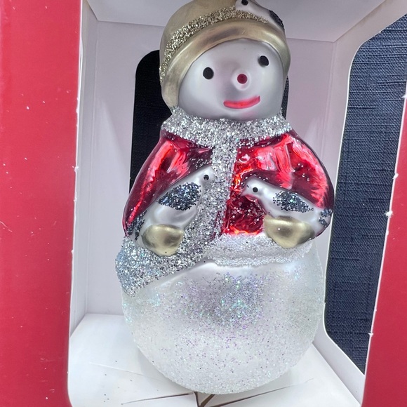 Christmas Ornament Poland Hand Painted Hand Blown Glass Christmas  VTG. Snowman - Picture 4 of 5